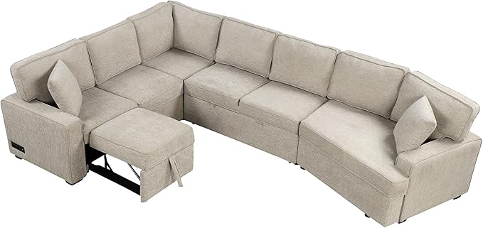 126" Extra Large Pull-Out Sofa Bed with Drop-Down Cup Holder Tables,L-Shaped Sectional Cozy Couch W/Charging Device,Convenient Sleeper Furniture Set for LivingRoom Apartment,Black Chenille