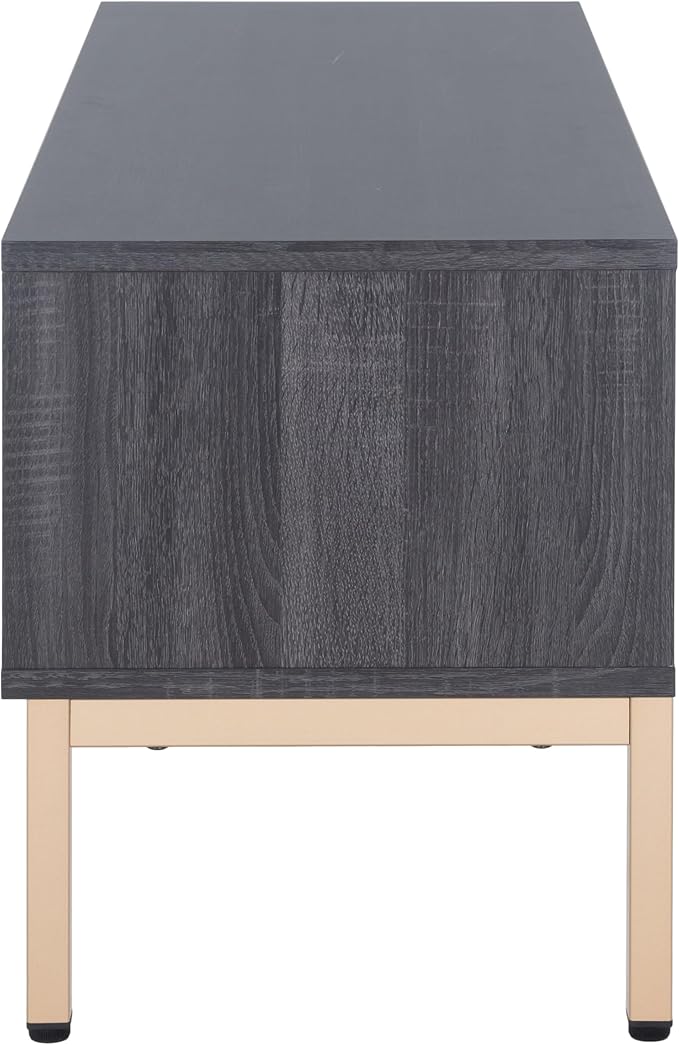 SAFAVIEH Lylia TV Stand for up to 55" Flatscreen – Distressed Black with Gold Legs & Handle, 1 Sliding Door, 1 Open Shelf, Entertainment Media Console (MED9617E)