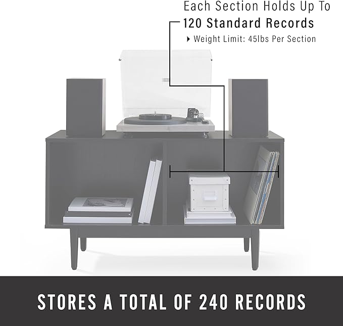 Crosley Furniture Liam Medium Vinyl Record Storage TV Stand and Entertainment Center, Media Console, Black