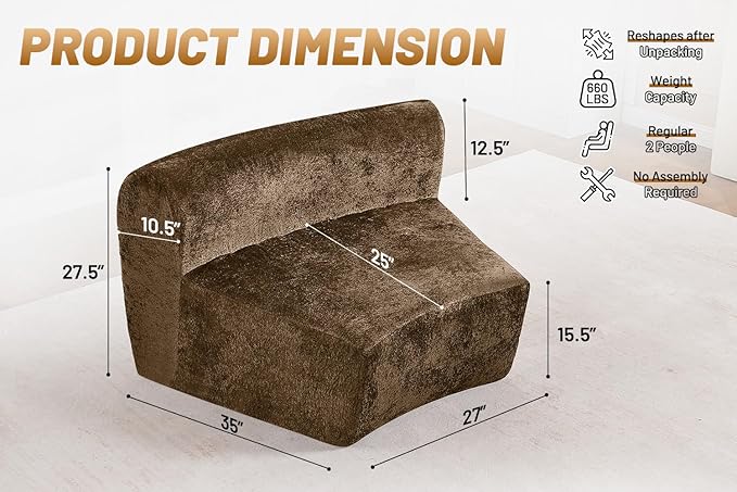 Homguava Modular Sectional Sofa, Memory Foam Couch Single Sofa Chair with Deep Seat, Modern Upholstered Sofa Couches for Living Room Apartment Office, No Assembly Required, Brown