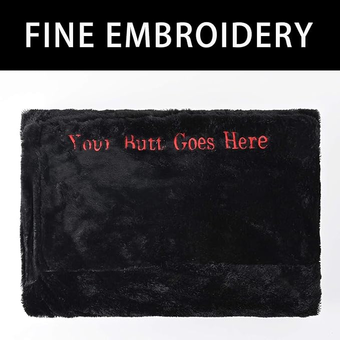 BCU Bean Bag Cover with Embroidered Words Comfy Beanbag Chair for Adults Without Filler Faux Fur Lazy Sofa Cover for Living Room Chairs, Black, 3.5FT