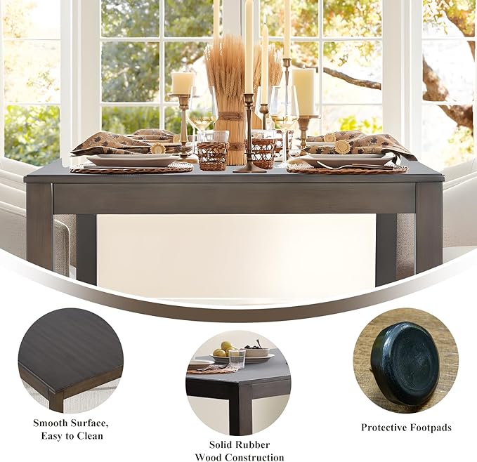 COLAMY Modern Rectangular Dining Table Set, 60" L x 36" W x 30" H, Brown+Ivory