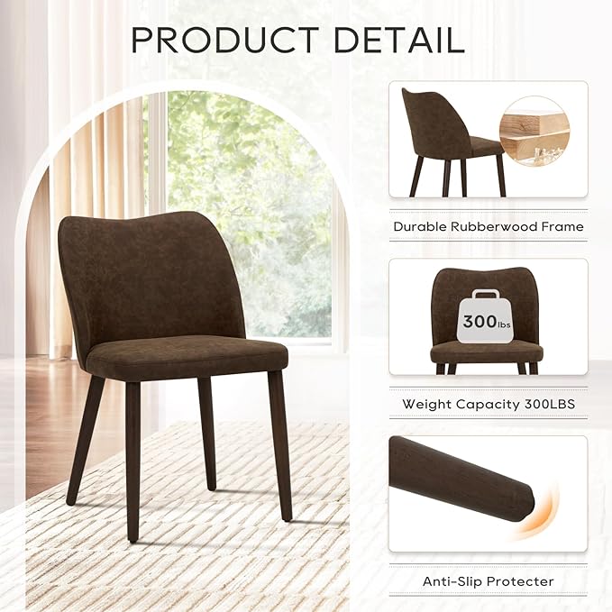 COLAMY Upholstered Dining Chairs Set of 2, Modern PU Leather Dining Room Kitchen Side Chair with Padded Seat and Wood Legs Restaurant/Cafe, Dark Brown