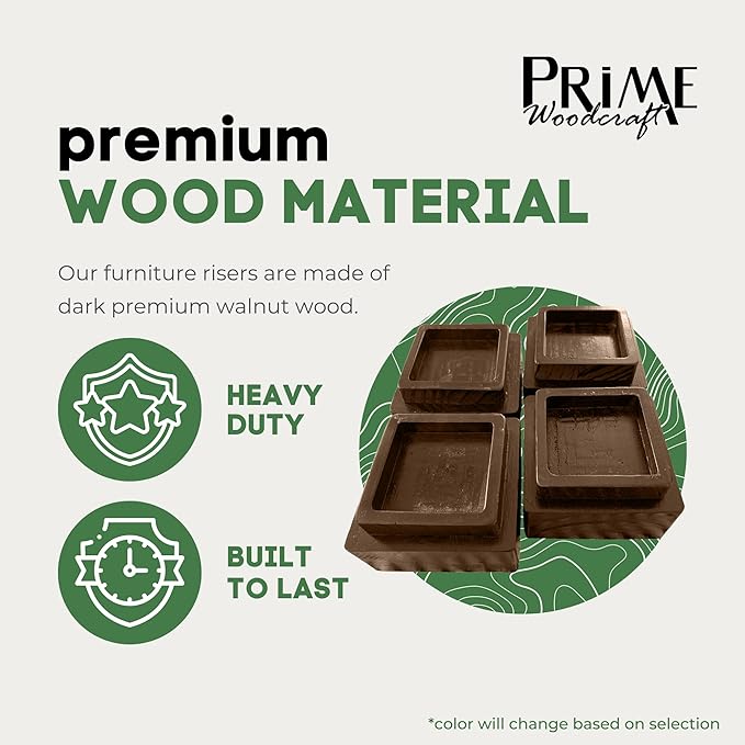 Walnut Wood Risers - 2 Inch Height, 4 Risers, Walnut - Square Bed Risers for Storage and Cleaning - Heavy Duty Furniture Lifter for Table, Couch and Sofa Legs at Home and Office