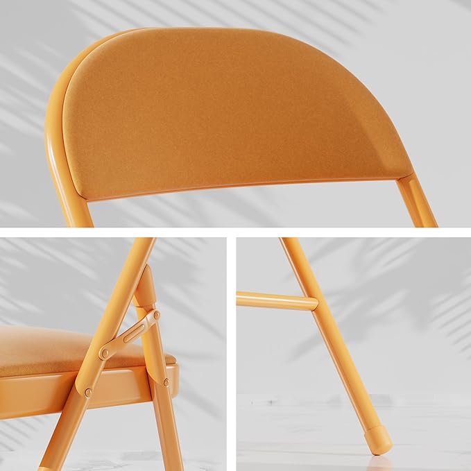 VECELO 4-Pack Folding Chairs Portable Metal with Ultra Soft Fabric Padded Cushion Seats for Home Office Events Wedding Party, Orange