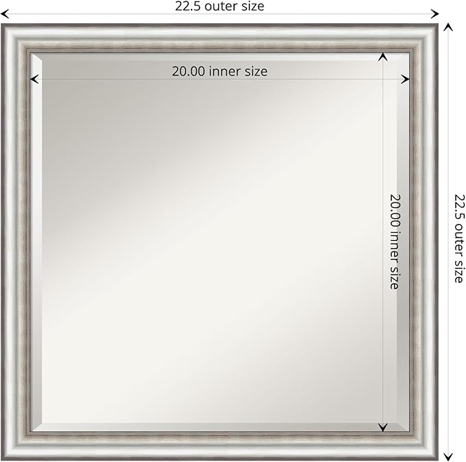 Amanti Art Silver Bathroom Mirror for Over Sink, 23x23 Salon Silver Narrow Square Vanity Mirror, Medium Traditional Frame, Hangs Horizonally and Vertically, Bathroom Wall Decor, Beveled Edge