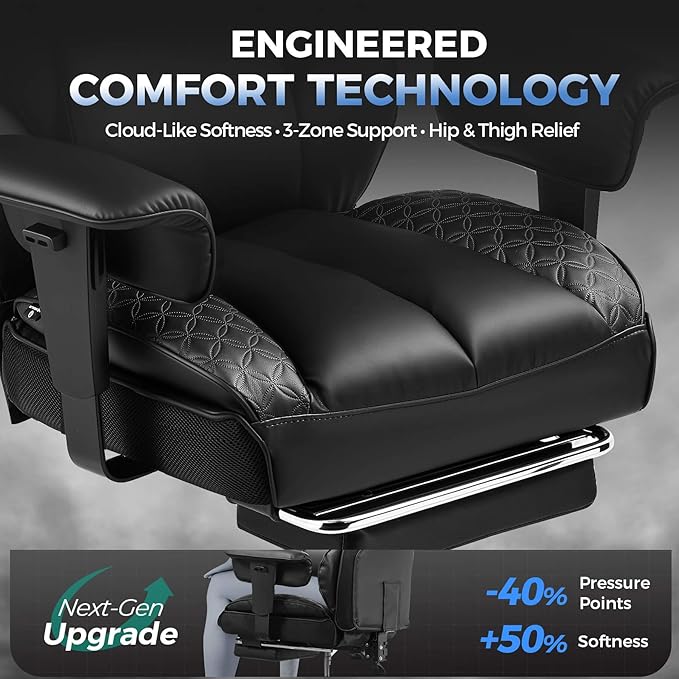 GTRACING Big and Tall Gaming Chair 400lbs Heavy Duty Office Chair with Foot Rest & High Back Pocket Spring Lumbar Support, Ergonomic Wide Comfy Seated Cushion for for Lower Back Pain Relief, Black