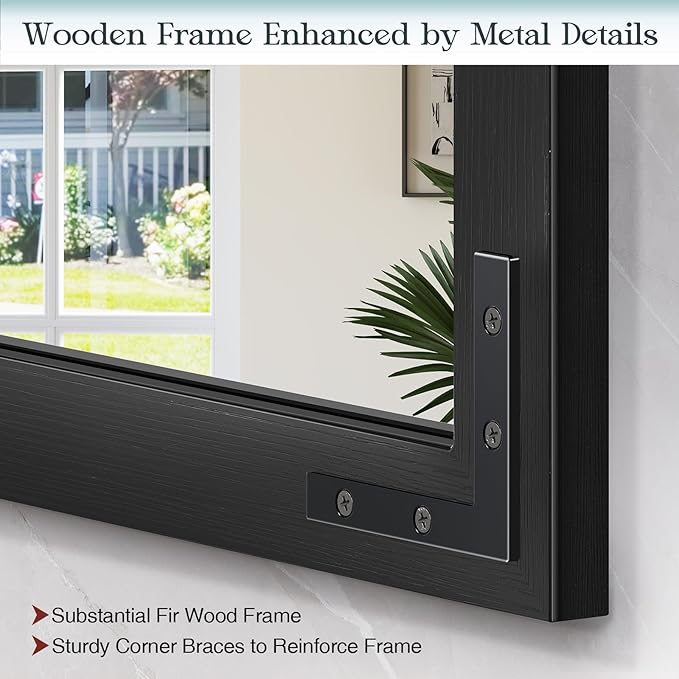 Farmhouse Mirror for Bathroom, 20"x50" Black Rustic Bathroom Mirror with Wood Framed Decorative, Rectangle Barn Door Vanity Mirrors for Wall Entryway, Living Room, Courtyard