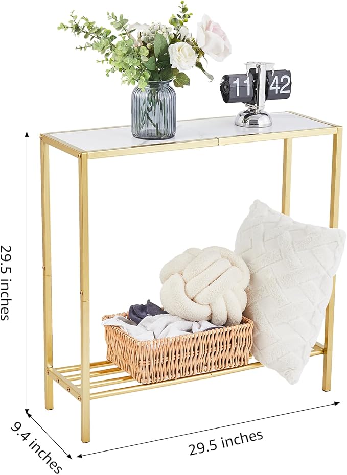 Wimarsbon 29.5" Sofa Tables, Narrow Console Table, 2 Tier Thin Sofa Table, Small Entryway Table with Shelf, Side Display Stand, Metal Frame Sturdy for Hallway, Living Room