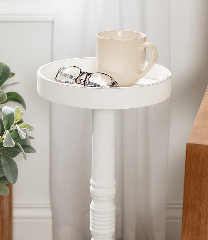 Kate and Laurel Bellport Farmhouse Drink Table, 10 x 10 x 22, White, Decorative Coastal Cocktail Table with Round Tabletop and Colonial Base for Farmhouse Décor