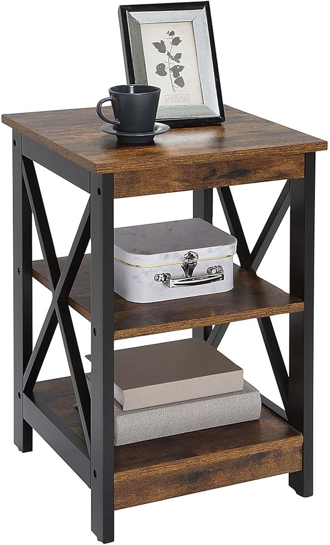 Convenience Concepts Oxford End Table 15.75" - Modern Living Room Table with Storage Shelves, Transitional Nightstand Side Table for Home Decor and Display, Barnwood/Black