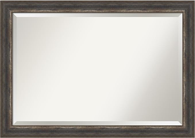 Amanti Art Brown Wall Mirror 29x41 Alta Rustic Char Rectangle Bathroom Mirror for Wall Decor Living Room, Large Rustic Farmhouse Frame, Hangs Horizonally and Vertically, Bathroom Decor, Beveled Edge