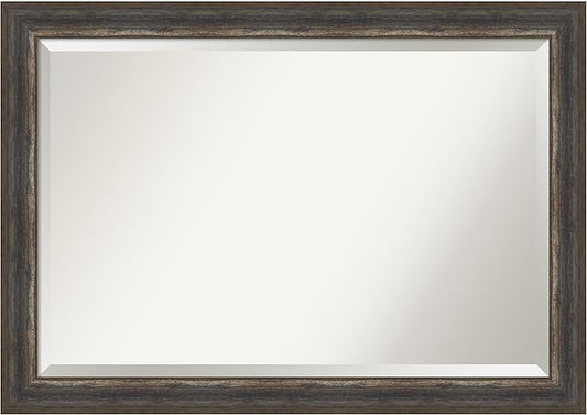 Amanti Art Brown Wall Mirror 29x41 Alta Rustic Char Rectangle Bathroom Mirror for Wall Decor Living Room, Large Rustic Farmhouse Frame, Hangs Horizonally and Vertically, Bathroom Decor, Beveled Edge