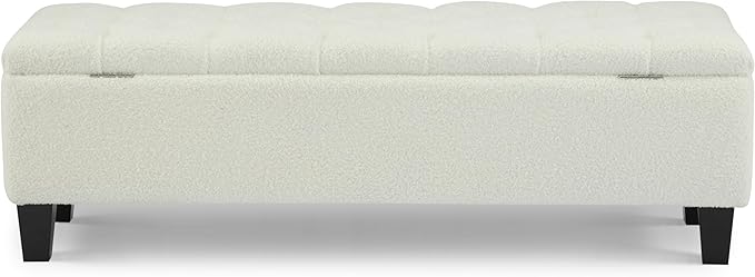 Christopher Knight Home Ottilie Boucle Fabric Storage Ottoman Bench, Wooden Rectangular Ottoman with Storage, Bedroom End of Bed Foot Stool, Entryway Ottoman Footrest, Living Room Extra Seat, Beige