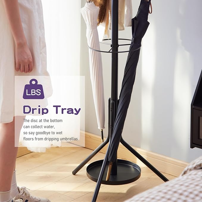 Coat Rack Freestanding,Entryway Hanger Stand,Umbrella Holder,Hall Tree With 12 Hooks, Floor Standing Metal Tree Stand,Black