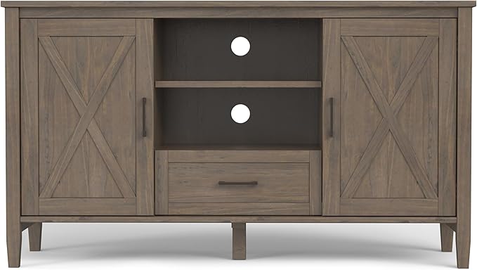 SIMPLIHOME Ela Solid Wood 53 inch Wide Transitional TV Media Stand in Smoky Brown for TVs up to 60 inches for The Living Room and Entertainment Center