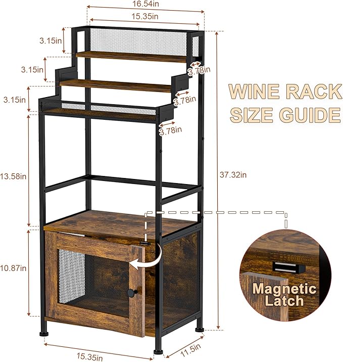 Tiered Liquor Stand with Bar Cabinet for Home, Large-Capacity Wine Rack Freestanding Floor, Stepped Display Shelf Featuring Mesh Door Holds Whiskey & Syrup Bottles, Corner Storage Ideal in living room