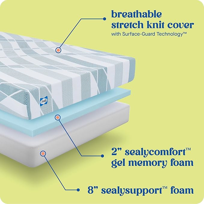 Sealy Dreamlife 10” Foam Mattress-in-a-Box, Twin, SealyComfort Gel Memory Foam, Surface-Guard Technology, 10 Year Limited Warranty, Made in The USA