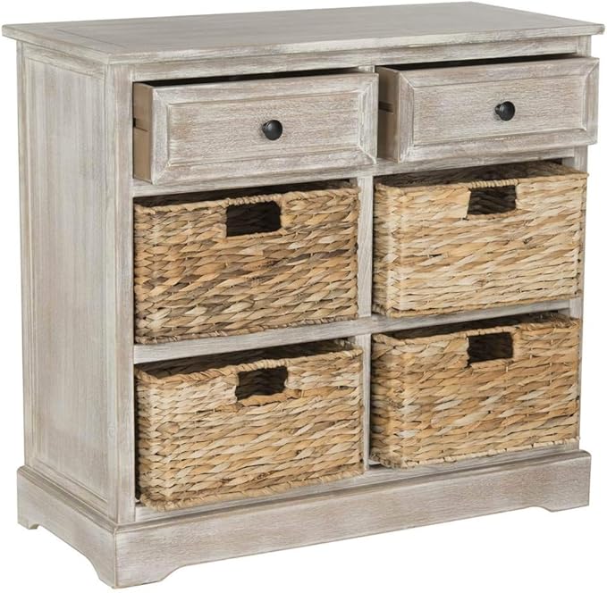 SAFAVIEH American Homes Collection Herman Whitewash Wicker Basket Storage Unit