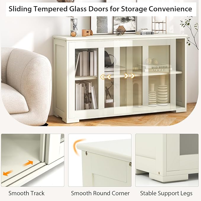 Costzon Sideboard Buffet Cabinet of 2, Wooden Kitchen Storage Cabinet with Adjustable Shelf, Sliding Glass Doors, Accent Coffee Bar Cabinet Console Table for Living Room, Dining Room, Hallway