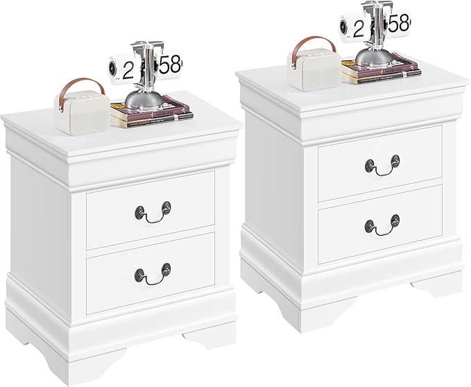 Yaheetech Fully-Assembled Nightstands Set of 2, 2-Drawer Nightstands Large Classic Bedside Tables with Storage, Wooden Painted Storage Cabinet for Bedroom, 21.5" L×16" W×24.5" H, White