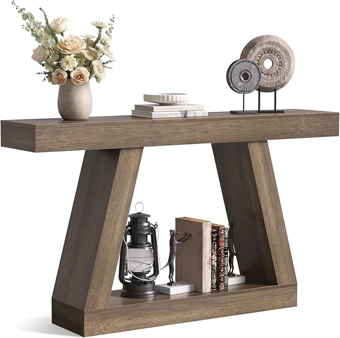 LITTLE TREE 55-Inch Sofa Table with Storage, Farmhouse Console Table for Home, Rectangular Wooden Entryway Furniture for Living Room, Bedroom, Office, Hallway, Mocha