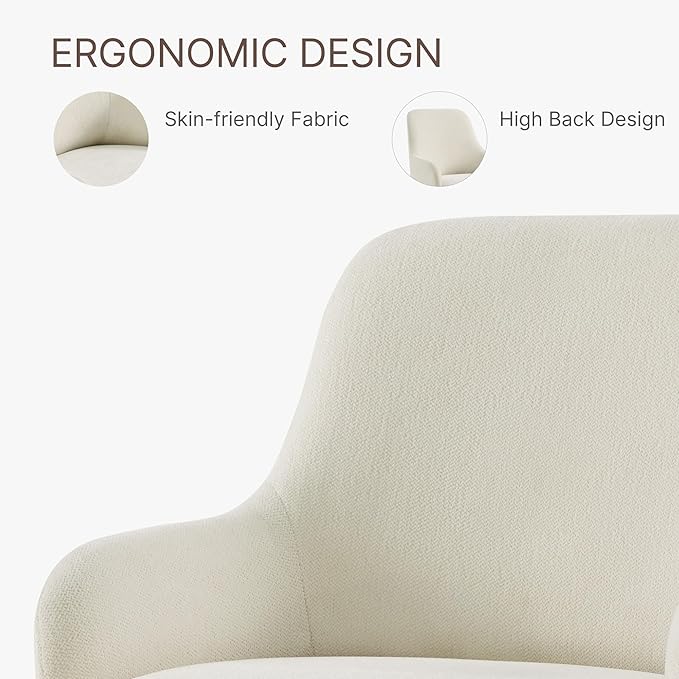 Swivel Dining Chair Set of 1, Mid Century Modern Chair Fabric Upholstered Armchair with Armrest & Ergonomic Backrest for Dining Room, Kitchen, Bedroom, Living Room, Beige