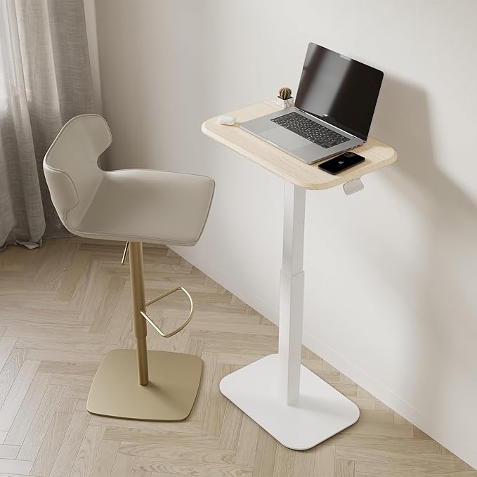 Ergohome™ ELEVANCE Table™ Effortless Height Adjustable Side Table for Couch Bed, Laptop Table - Small End Table Office Coffee Table - Superior Stability Sofa Side Table (Black Base & Washed Oak Top)