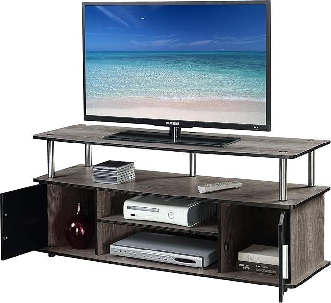 Convenience Concepts Designs2Go Monterey Stand Family Entertainment Center with Storage Cabinets and Shelves, Modern TV Console for Living Room, Office, 47.25", Gray, Black