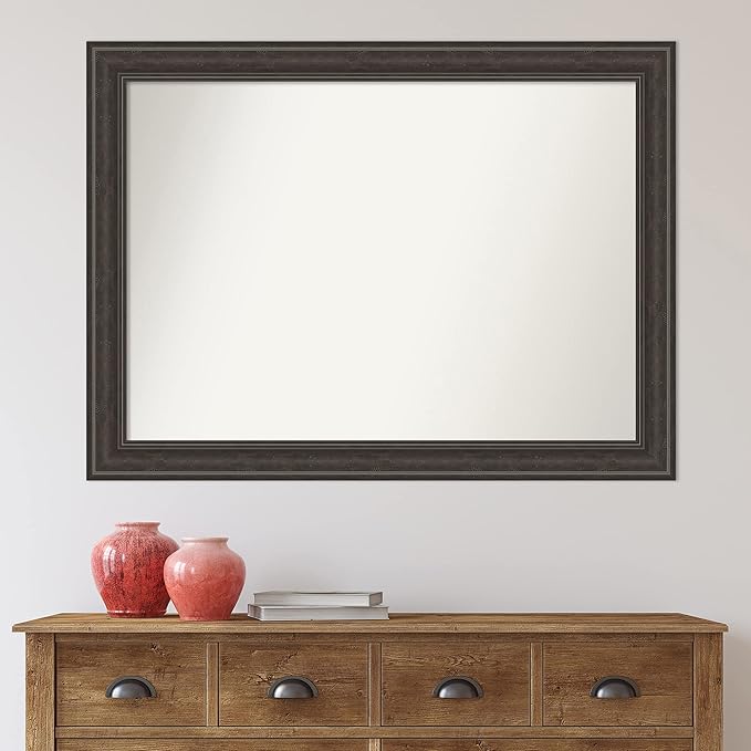 Amanti Art Brown Bathroom Mirror for Over Sink, 33x44 Shipwreck Greywash Rectangle Vanity Mirror, X-Large Traditional Frame, Hangs Horizonally and Vertically, Bathroom Wall Decor, Non-Beveled Edge