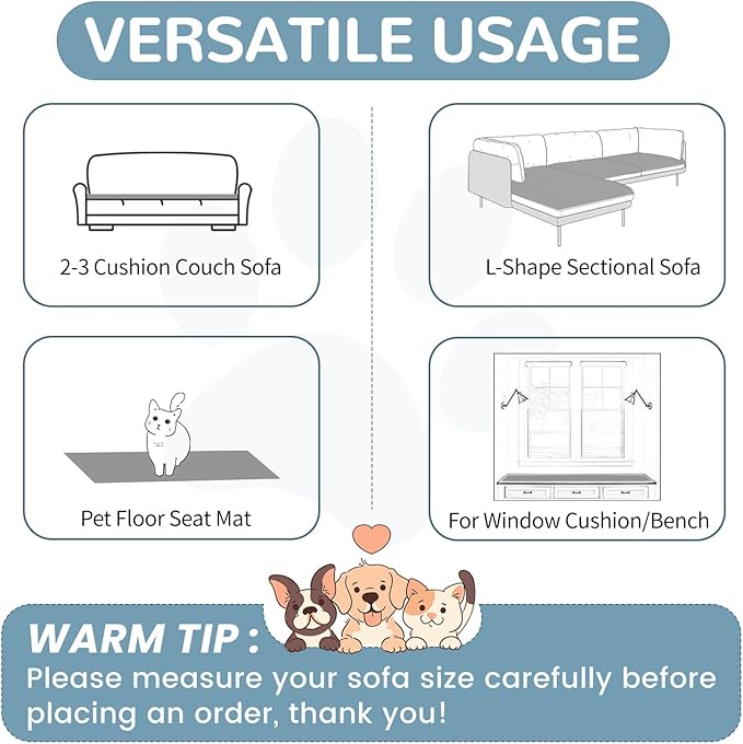 OTOB Couch Cover for Dogs Washable, Non Slip Plush Sofa Covers for 3 Cushion Couch, Fuzzy Pet Friendly Mat Bed Furniture Protector Sofa Slipcover, All Seasons (Gray, 27.6" x 70.9")