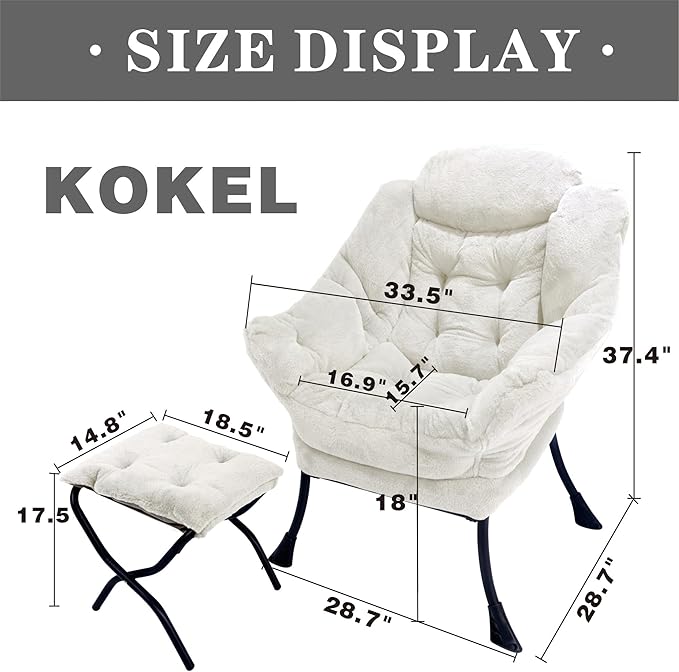 Lazy Chair with Folding Ottoman,Living Room Chairs, Accent Contemporary Lounge Chair, Single Steel Frame Leisure Sofa Chair with Armrests and A Side Pocket (TM3WHITE)