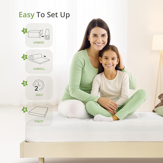 8 Inch Twin Mattress, Memory Foam Mattress with Cooling Green Tea Gel, Relieve Pressure with Medium Firm Support, CertiPUR-US Certified, 75''L x 38''W, White