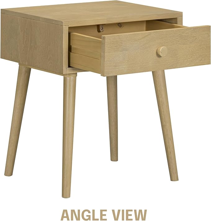 NTC Lux Solid Wood Nightstand, Mid Century Modern Side Table Bedroom, Bedside Furniture, Night Stand, End Table, Easy Assembly - Sand