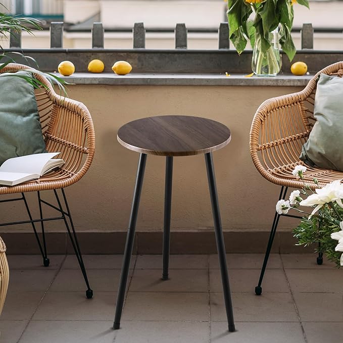 2 Packs Small Round Side Table 13.5" Outdoor Patio Round Accent Coffee Tables Indoor Corner Stand for Small Spaces Weather-Resistant for Balcony Plant Stand, Woodgrain