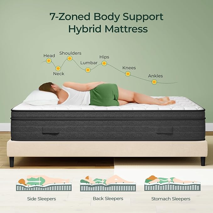 XL Twin Mattress 12 Inch in a Box - Memory Foam & Pocket Spring Bed Mattress for Back Pain Relief, Cool Breathable Fiberglass-Free Cover, Medium Firm, CertiPUR-US Certified