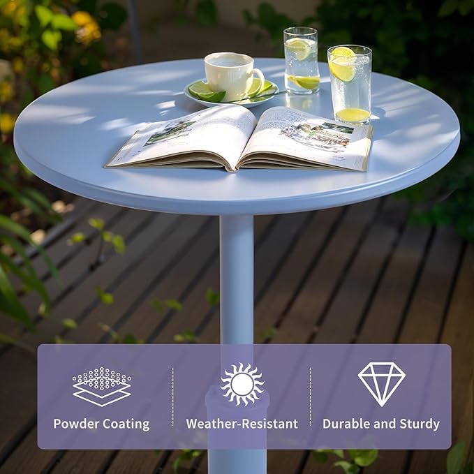 42" Tall Modern Industrial Bar Table-23.6" Dia Round Metal Top Bar Height Adjustable Standing Pub Table-Dining Room Bistro Table-Cocktail Table (Pigeon Blue)