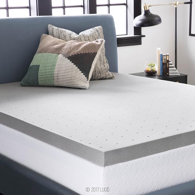 Lucid 3 Inch Ventilated Bamboo Charcoal Memory Foam Mattress Topper - Twin XL Mattress Topper