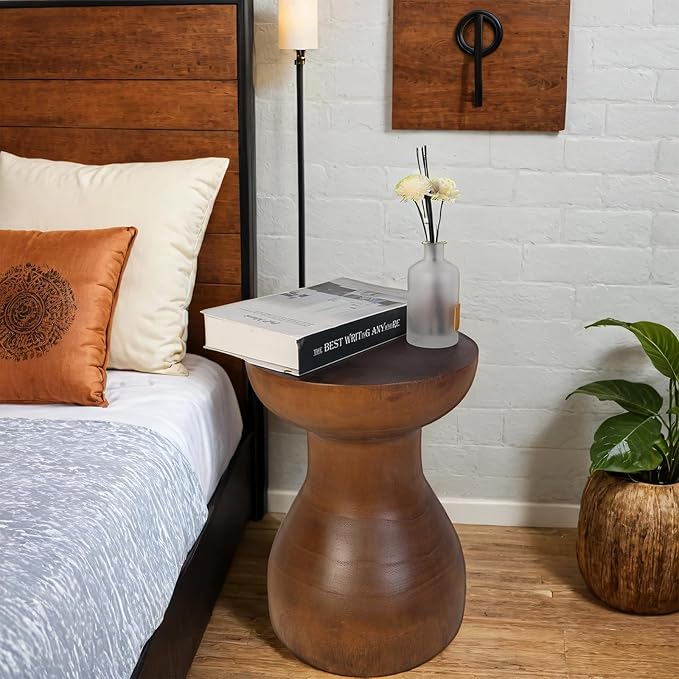 TORMAYS HOME Wooden Side Table Tree Stump End Table Solid Wood Stool Natural Plant Stand Small Rustic Nightstand Handmade Accent Table for Indoor Outdoor Spaces (Brown)