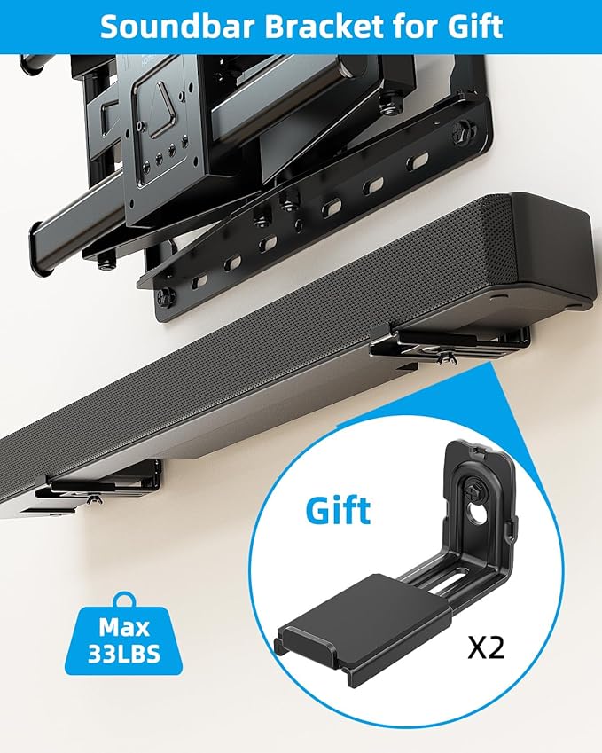 HOME VISION TV Wall Mount for 32-70 Inch TV with Soundbar Bracket, Full Motion TV Bracket with Articulating Dual Arms, Swivel and Tilt, Fits 8" 12" 16" Stud, Max VESA 400X400mm, Up to 132lbs