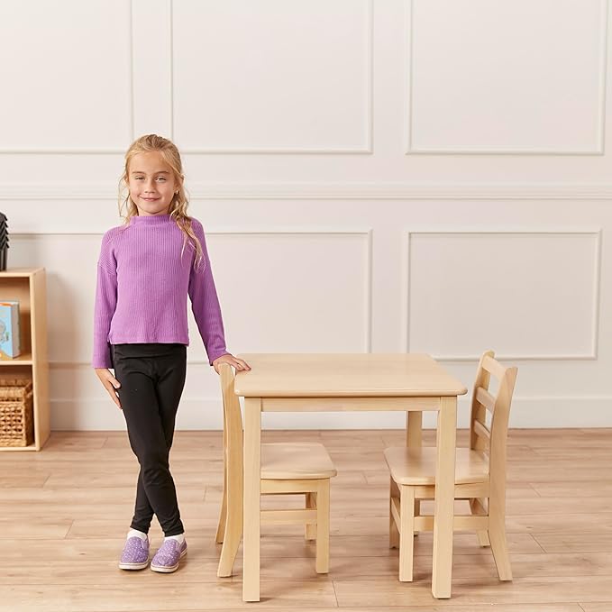 ECR4Kids 24in x 24in Hardwood Table and Chair Set2in Seat Height, Kids Furniture, Antique White