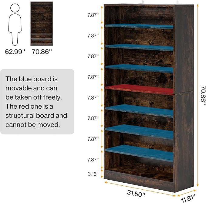 Tribesigns Tall Shoe Cabinet, 9 Tiers 40-45 Pairs Heavy Duty Wood Freestanding Shoe Storage Cabinet, 70.8'' Tall Shoe Cabinet with Open Storage for Entryway (Rustic Brown)