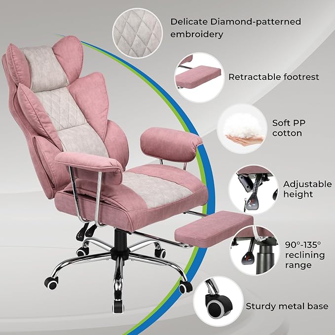 GTRACING Gaming Chair,Office Chair with Pocket Spring Lumbar Support, Ergonomic Comfortable Wide Office Desk Computer Chair with Outward Fixed Soft Armrests and Footrest (Fabric, Pink)