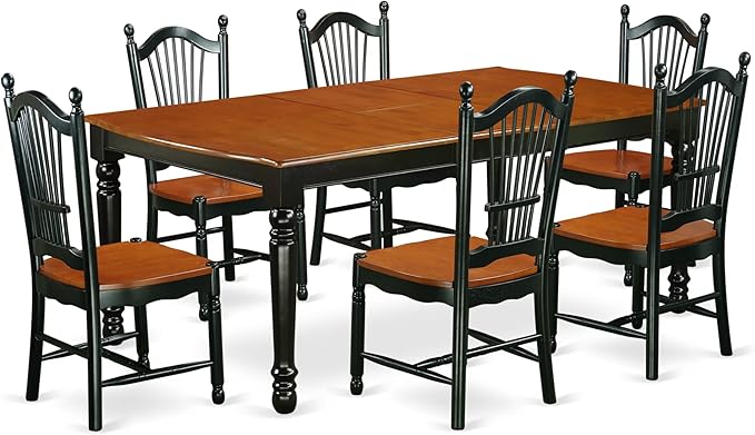 East West Furniture DOVE7-BCH-W 7 Piece Modern Dining Table Set Consist of a Rectangle Wooden Table with Butterfly Leaf and 6 Dining Room Chairs, 42x78 Inch, Black & Cherry