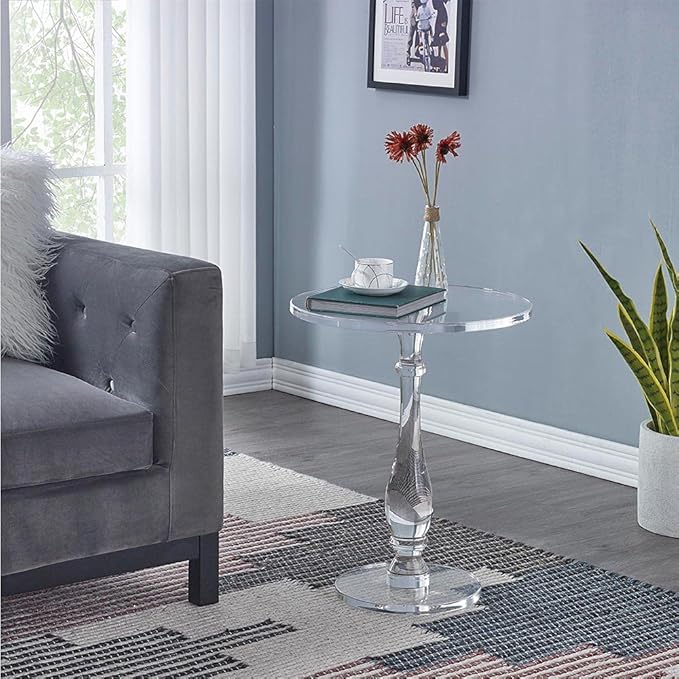 LIKENOW Acrylic End Table,Acrylic Side Table,Modern Nightstand with Clear Small Round Top and Solid Post for Living Room,Bedroom and Lobby 18.9x18.9x23.6High inches