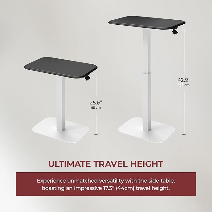 Ergohome™ ELEVANCE Table™ Height Adjustable Side Table for Couch or Bed, Laptop Table - Small End Table Office Coffee Table - C-Shaped Sofa Side Table with Multi-Function (White Base & Carbon Top)