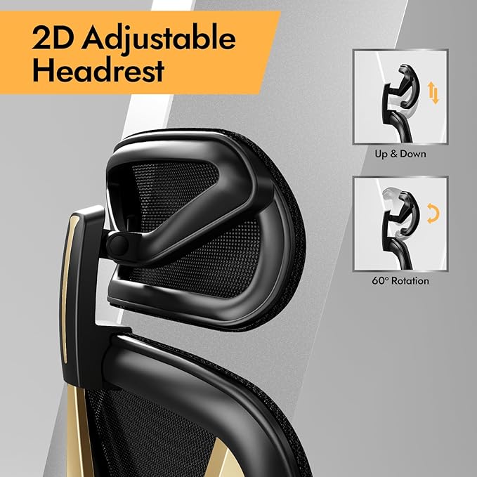 Ergonomic Mesh Office Chair - 3D Adjustable Lumbar Support & 3D Armrests, V-Shaped Back, Adjustable Desk Chair for Office & Home, Black and Gold
