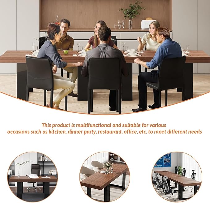 63"-78.74" Rectangular Extendable Dining Table for 6-10 People – Modern Farmhouse Wooden Kitchen Table with Brown Finish, Large Extendable Table for Dining Room or Conference Use