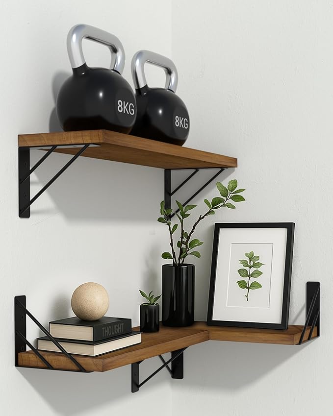 BAYKA Floating Shelves for Wall, Book Shelf for Bedroom, Wall Decor Shelves for Living Room Kitchen, Mounted Wood Floating Shelf for Home Decor, Corner Shelf for Bathroom, Office(Set of 3)
