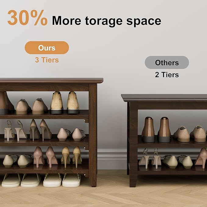 Wooden Storage Shoe Bench, Entryway Bench with 3-Tiers Height Adjustable, Shoe Rack Front Doors Entrances for Hallway Living Room,Mudrooms (Brown,47.2")